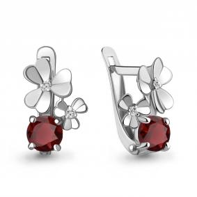 Серебряные серьги AQUAMARINE А4765003А с фианитом и гранатом А4765003А фото