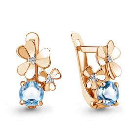 Серьги из золочёного серебра AQUAMARINE А4765005А-п с топазом и фианитом А4765005А-п фото