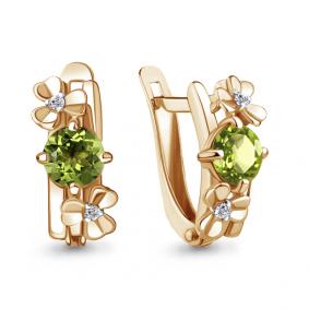 Серьги из золочёного серебра AQUAMARINE А4765107А-п с фианитом и хризолитом А4765107А-п фото