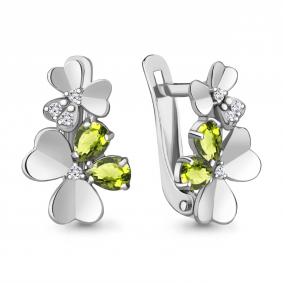 Серебряные серьги AQUAMARINE А4765207А с фианитом и хризолитом А4765207А фото