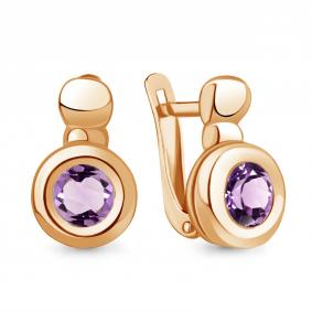 Серьги из золочёного серебра AQUAMARINE А4765304-п с аметистом А4765304-п фото