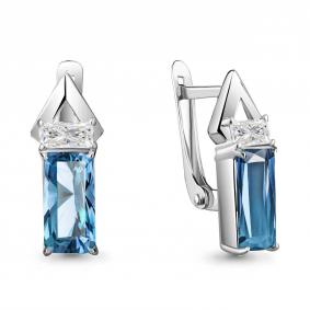 Серебряные серьги AQUAMARINE А4765488 с фианитом и турмалином А4765488 фото