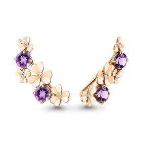 Серьги из золочёного серебра AQUAMARINE А4767604А-п с фианитом и аметистом А4767604А-п фото