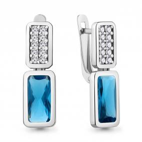 Серебряные серьги AQUAMARINE А4767993А с фианитом и Лондон топазом А4767993А фото