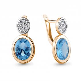 Серьги из золочёного серебра AQUAMARINE А4768092А-п с топазом и фианитом А4768092А-п фото