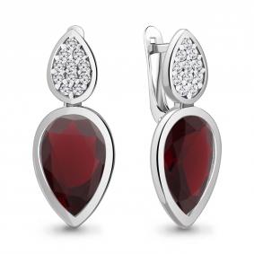 Серебряные серьги AQUAMARINE А4768185А с фианитом и гранатом А4768185А фото