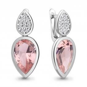 Серебряные серьги AQUAMARINE А4768190А с фианитом и морганитом А4768190А фото