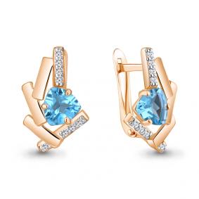 Серьги из золочёного серебра AQUAMARINE А4768305А-п с топазом и фианитом А4768305А-п фото