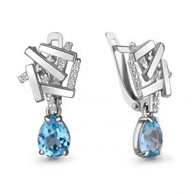 Серебряные серьги AQUAMARINE А4768405А с топазом и фианитом А4768405А фото