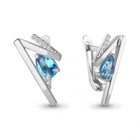 Серебряные серьги AQUAMARINE А4768705А с топазом и фианитом А4768705А фото