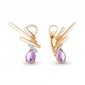 Серьги из золочёного серебра AQUAMARINE А4768804А-п с фианитом и аметистом А4768804А-п фото