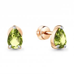 Серьги из золочёного серебра AQUAMARINE А4769007-п с хризолитом А4769007-п фото