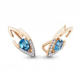 Серьги из золочёного серебра AQUAMARINE А4770005А-п с топазом и фианитом А4770005А-п фото