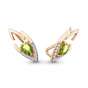 Серьги из золочёного серебра AQUAMARINE А4770007А-п с фианитом и хризолитом А4770007А-п фото