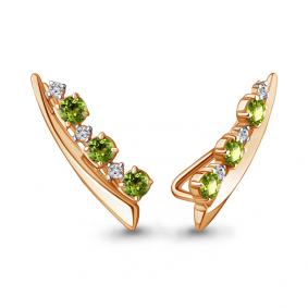 Серьги из золочёного серебра AQUAMARINE А4770107А-п с фианитом и хризолитом А4770107А-п фото