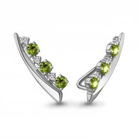 Серебряные серьги AQUAMARINE А4770107А с фианитом и хризолитом А4770107А фото