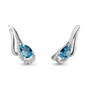 Серебряные серьги AQUAMARINE А4770208А с фианитом и Лондон топазом А4770208А фото