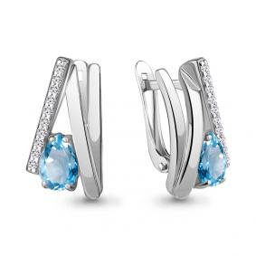 Серебряные серьги AQUAMARINE А4770505А с топазом и фианитом А4770505А фото