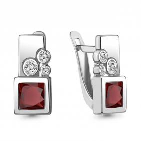 Серебряные серьги AQUAMARINE А4771103А с фианитом и гранатом А4771103А фото