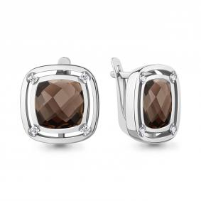 Серебряные серьги AQUAMARINE А4771501А с фианитом и кварцем А4771501А фото
