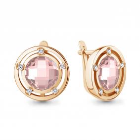 Серьги из золочёного серебра AQUAMARINE А4771690А-п с фианитом и морганитом А4771690А-п фото