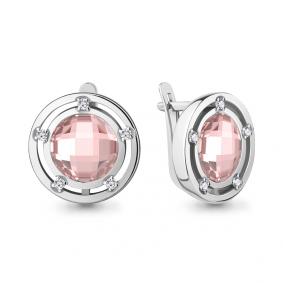 Серебряные серьги AQUAMARINE А4771690А с фианитом и морганитом А4771690А фото