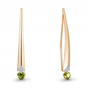 Серьги из золочёного серебра AQUAMARINE А4771807А-п с фианитом и хризолитом А4771807А-п фото