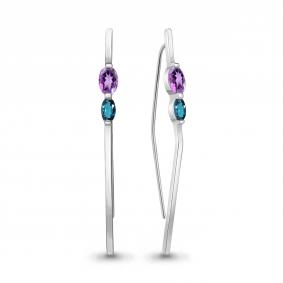 Серебряные серьги AQUAMARINE А4772232 с аметистом, миксом камней и Лондон топазом А4772232 фото