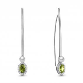 Серебряные серьги AQUAMARINE А4772407А с фианитом, хризолитом и жемчугом А4772407А фото