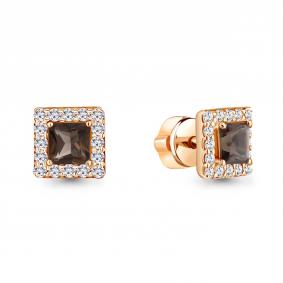Серьги из золочёного серебра AQUAMARINE А4773601А-п с фианитом и кварцем А4773601А-п фото