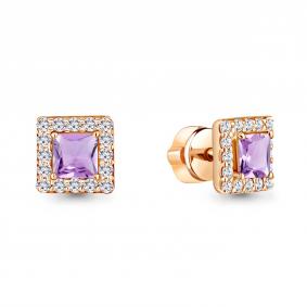 Серьги из золочёного серебра AQUAMARINE А4773604А-п с фианитом и аметистом А4773604А-п фото