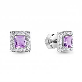 Серебряные серьги AQUAMARINE А4773604А с фианитом и аметистом А4773604А фото