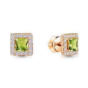 Серьги из золочёного серебра AQUAMARINE А4773607А-п с фианитом и хризолитом А4773607А-п фото