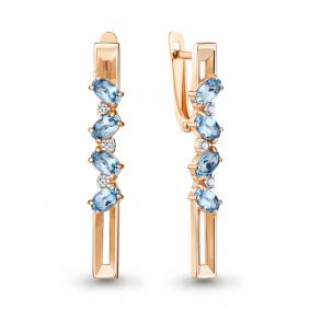 Серьги из золочёного серебра AQUAMARINE А4774005А-п с топазом и фианитом А4774005А-п фото