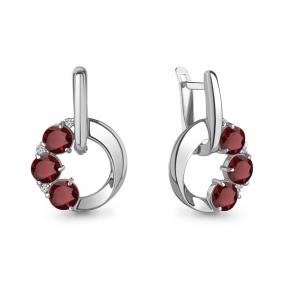 Серебряные серьги AQUAMARINE А4774103А с фианитом и гранатом А4774103А фото