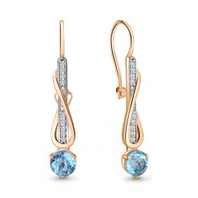 Серьги из золочёного серебра AQUAMARINE А4774305А-п с топазом и фианитом А4774305А-п фото