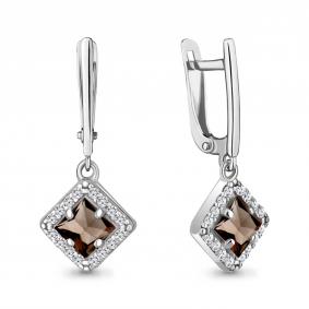 Серебряные серьги AQUAMARINE А4774801А с фианитом и кварцем А4774801А фото
