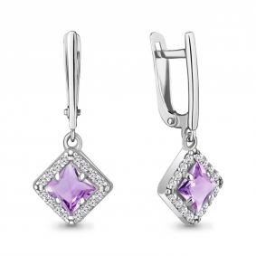 Серебряные серьги AQUAMARINE А4774804А с фианитом и аметистом А4774804А фото