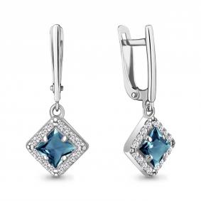 Серебряные серьги AQUAMARINE А4774808А с фианитом и Лондон топазом А4774808А фото