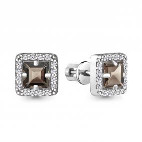 Серебряные серьги AQUAMARINE А4774901А с фианитом и кварцем А4774901А фото