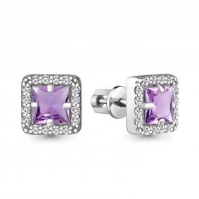Серебряные серьги AQUAMARINE А4774904А с фианитом и аметистом А4774904А фото