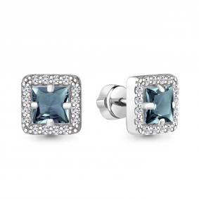 Серебряные серьги AQUAMARINE А4774908А с фианитом и Лондон топазом А4774908А фото