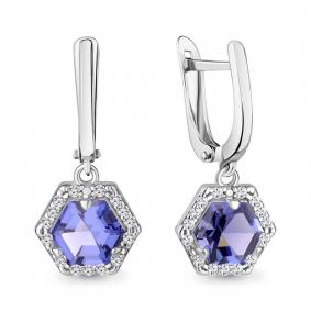 Серебряные серьги AQUAMARINE А47752603А с фианитом и танзанитом А47752603А фото