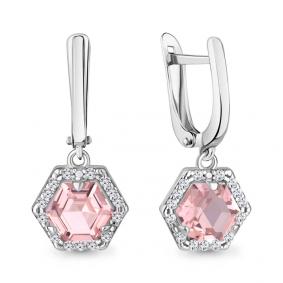 Серебряные серьги AQUAMARINE А4775290А с фианитом и морганитом А4775290А фото