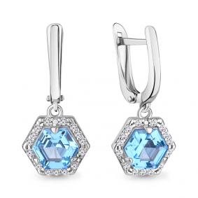 Серебряные серьги AQUAMARINE А4775292А с топазом и фианитом А4775292А фото
