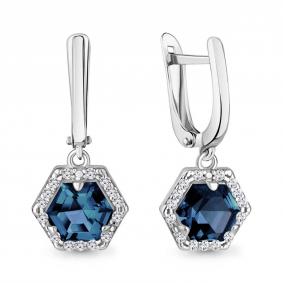 Серебряные серьги AQUAMARINE А4775293А с фианитом и Лондон топазом А4775293А фото