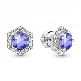 Серебряные серьги AQUAMARINE А47753603А с фианитом и танзанитом А47753603А фото