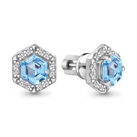 Серебряные серьги AQUAMARINE А4775392А с топазом и фианитом А4775392А фото