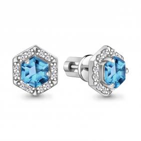 Серебряные серьги AQUAMARINE А4775393А с фианитом и Лондон топазом А4775393А фото
