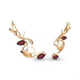 Серьги из золочёного серебра AQUAMARINE А4775403А-п с фианитом и гранатом А4775403А-п фото